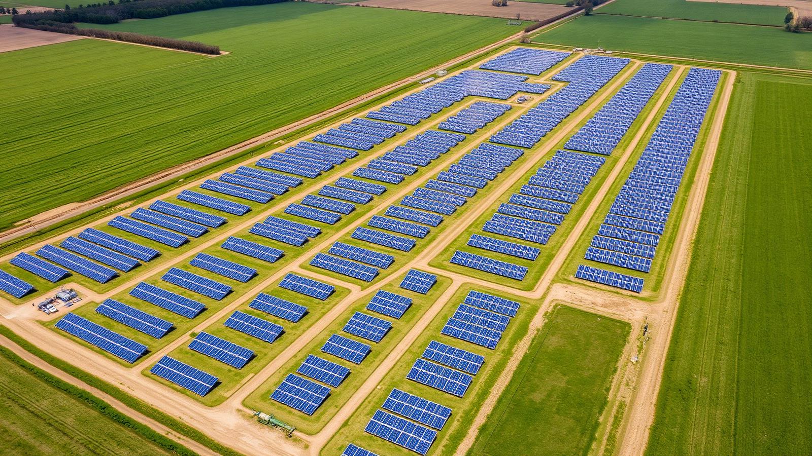 Vista aérea de uma usina solar